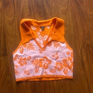 Pink and orange flower crop top